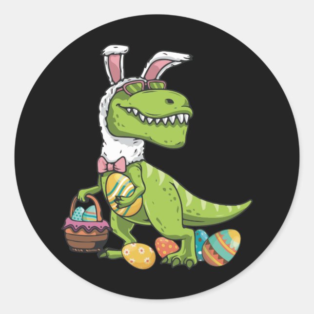 T Rex Easter Bunny Dinosaur Boys Basket Stuffers Classic Round Sticker (Front)