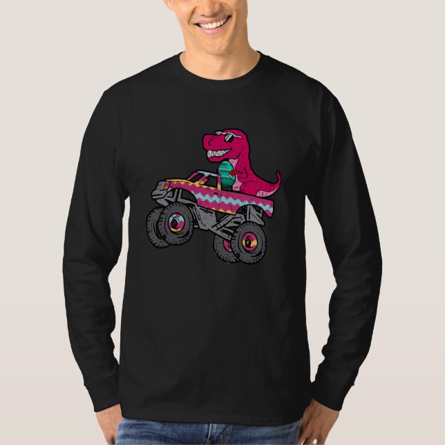 T Rex Easter Bunny Dinosaur Boys Monster Truck Kid T-Shirt (Front)
