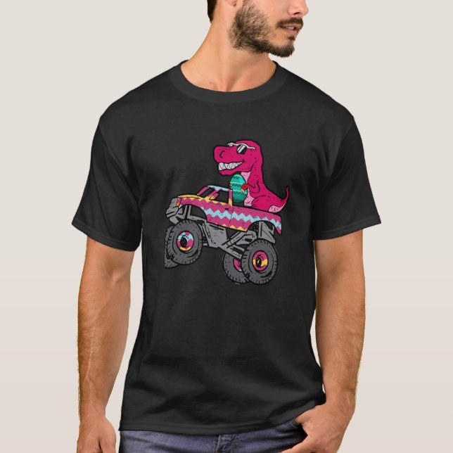 T Rex Easter Bunny Dinosaur Boys Monster Truck Kid T-Shirt (Front)