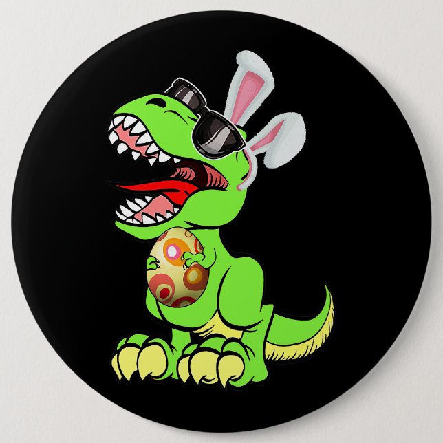 T Rex Easter Bunny Funny Dinosaur Boys Basket Stuf Button (Front)