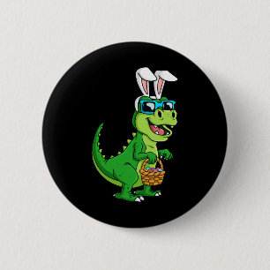 T Rex Easter Bunny With Eggs Basket Fun Dinosaur B Button