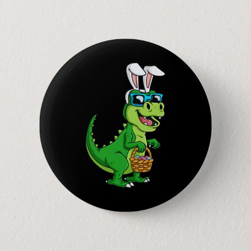 T Rex Easter Bunny With Eggs Basket Fun Dinosaur B Button