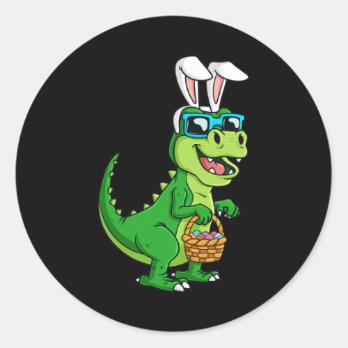 T Rex Easter Bunny With Eggs Basket Fun Dinosaur B Classic Round Sticker