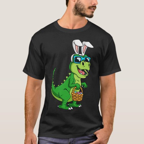 T Rex Easter Bunny With Eggs Basket Fun Dinosaur B T_Shirt