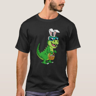 T Rex Easter Bunny With Eggs Basket Funny Dinosaur T-Shirt