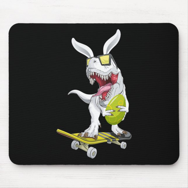 T Rex Easter Dinosaur Bunny Holding An Egg And Ska Mouse Pad (Front)