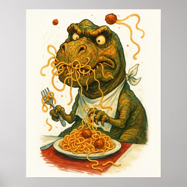 T-Rex Eating Spaghetti Poster (Front)
