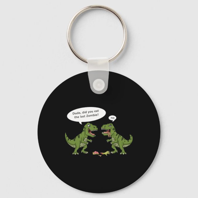 T Rex Eats Zombie Halloween Boys Girls Kids Fun  Keychain (Front)