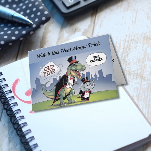 T-rex & elephant new years magic trick new years card (Creator Uploaded)