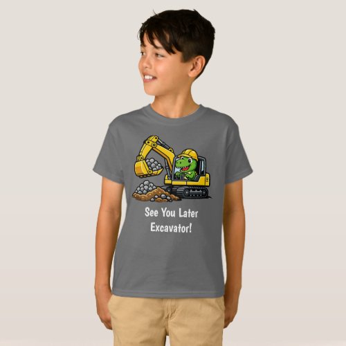 T-Rex Excavator Construction Boys T-Shirt