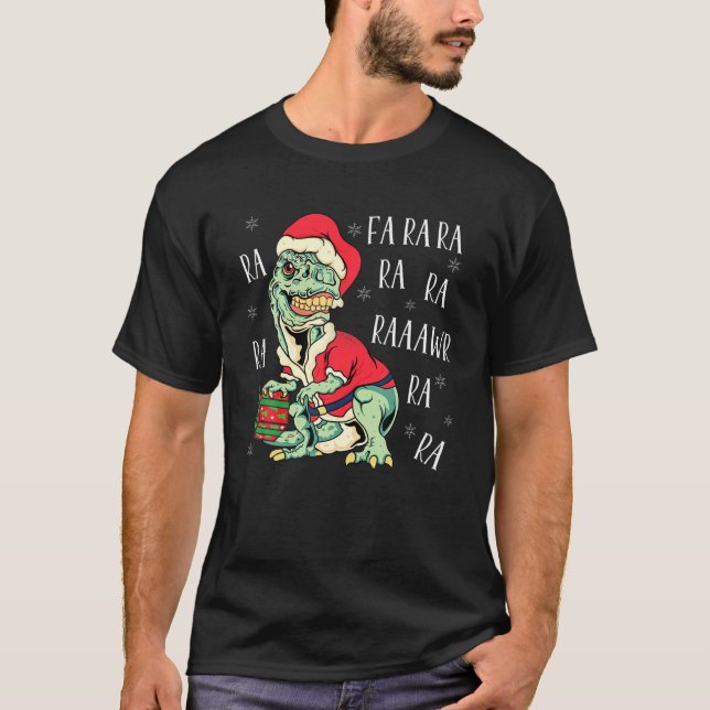 T Rex Fa Ra Ra Ra Ra Rawr Christmas Dinosaur Santa T-Shirt (Front)