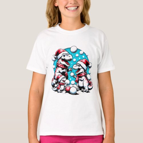 T_Rex Family Winter Holiday Snowball Adventure T_Shirt