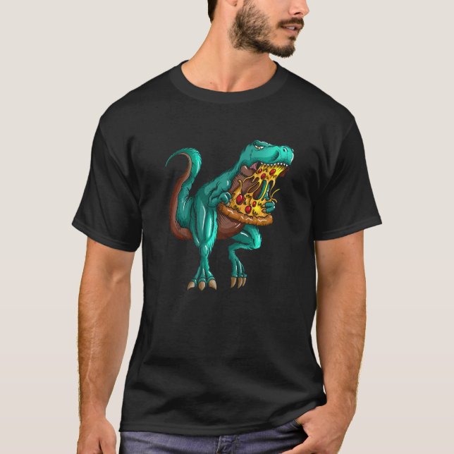 T rex Fast Food  Tyrannosaurus Rex Eats Pizza Fan T-Shirt (Front)