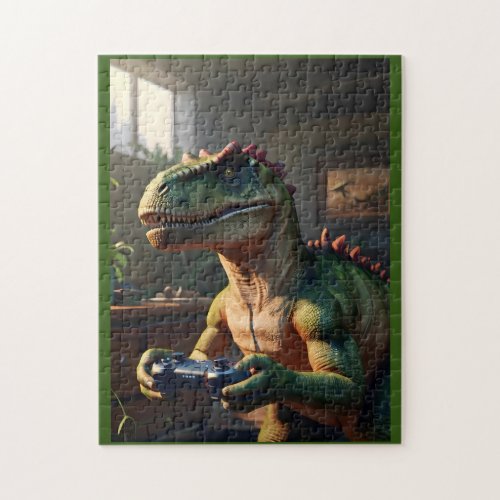 T_Rex Gamer Funny Jurassic Age Dinosaur Jigsaw Puzzle