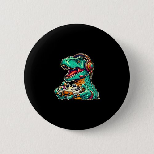 T-rex Gaming With Headset Funny Dinosaur Gamer Gra Button