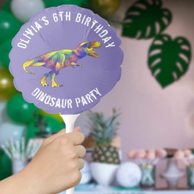 T-Rex Girls Dinosaur Birthday Party Balloon (T-Rex dinosaur girls 6th birthday party custom name purple balloon colorful dino)