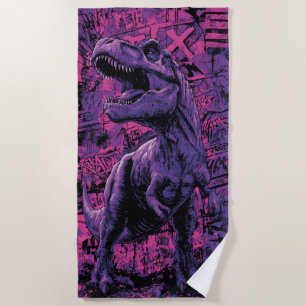 T-Rex Graffiti Urban Dinosaur Illustration Beach Towel