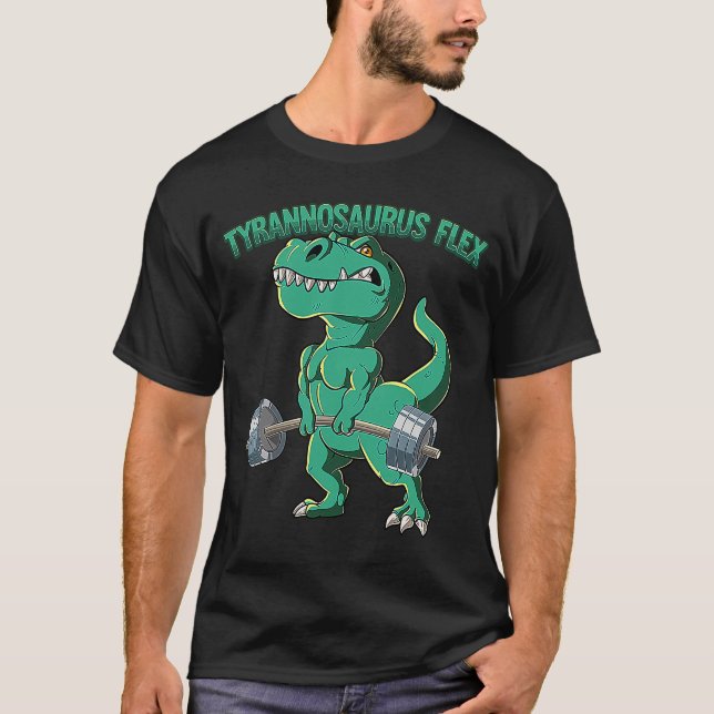 T Rex Gym Bodybuilding Tyrannosaurus Flex T-Shirt (Front)