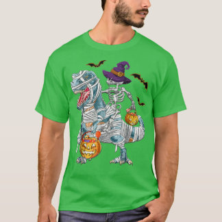 T-Rex Halloween Shirt Witch Hat Pumpkin Candy Bask