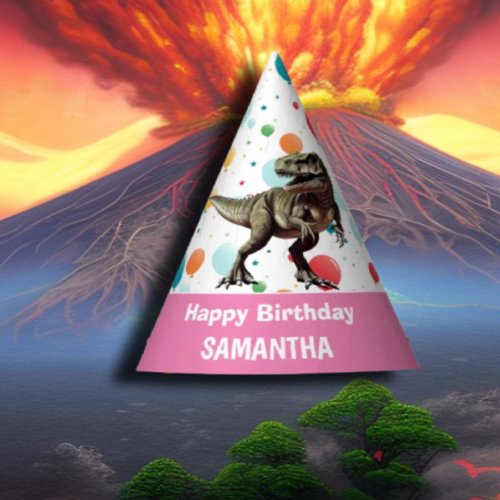 T Rex Happy Birthday Pink Party Hat