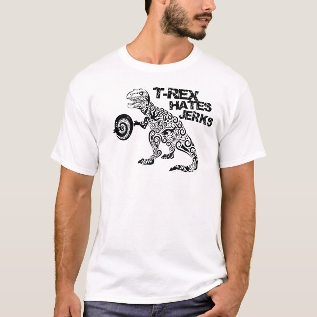 "T-Rex Hates Jerks" Fitness Tee (Front)