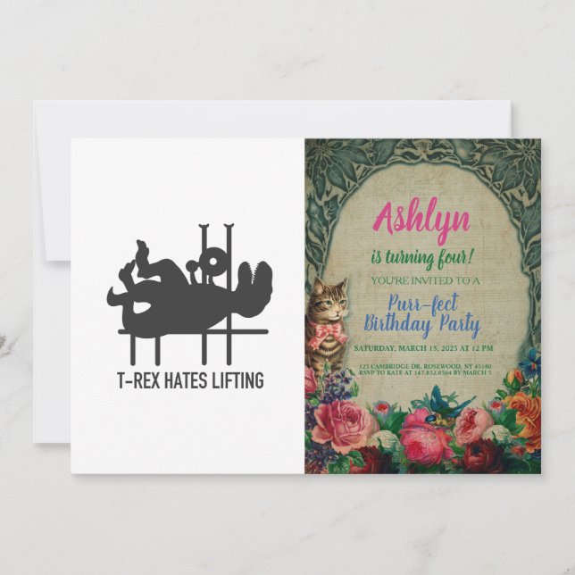 T-rex hates lifting - Choose background color Invitation (Front)