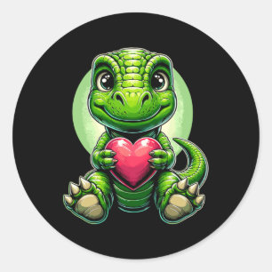 T-rex Holding Heart Valentine's Day Cute Dinosaur Classic Round Sticker