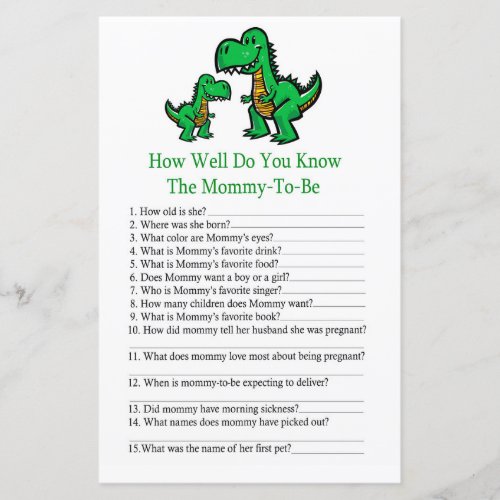 T_rex How well do you know baby shower game
