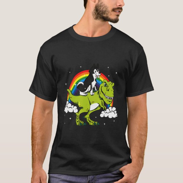 T Rex Husky Dog Amp Present T-Shirt (Front)