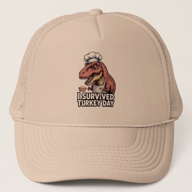 T-Rex I Survived Turkey Day Chef  Trucker Hat (Front)