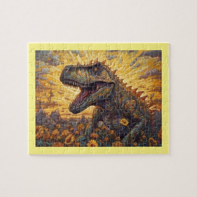 T-rex in a Sunflower field Jigsaw Puzzle (Horizontal)