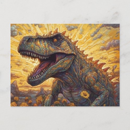 T_rex in a Sunflower field Postcard