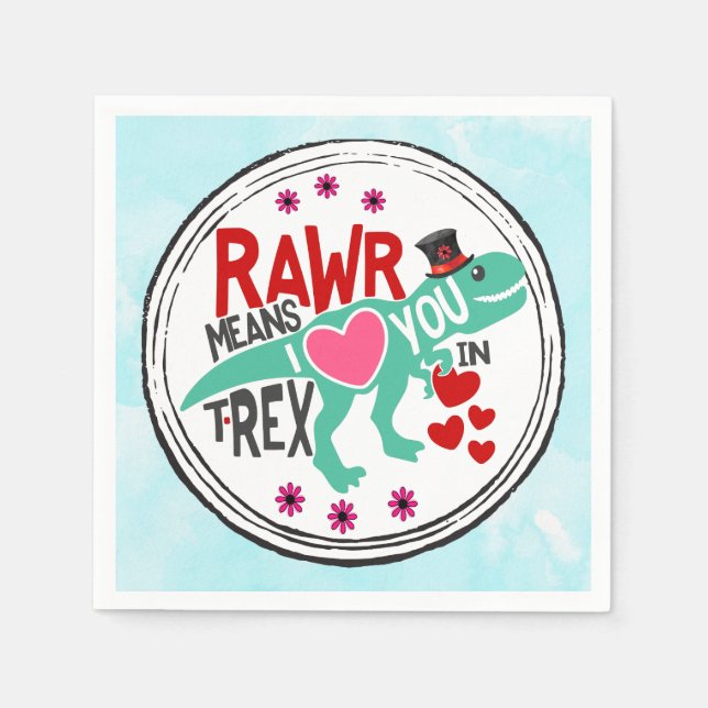 T-Rex in a Top Hat Cute Funny Valentine's Day Napkins (Front)