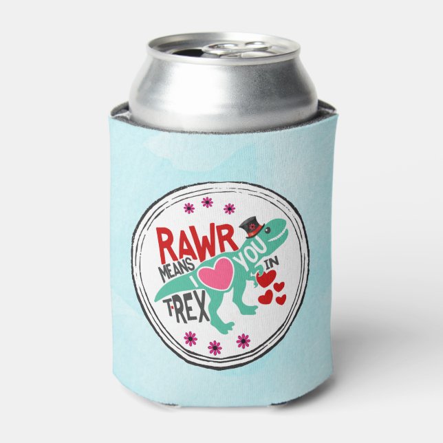 T-Rex in a Top Hat Rawr Means I Love You Funny Can Cooler (Can Front)