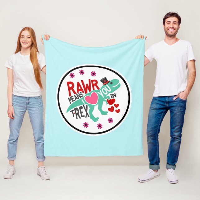 T-Rex in a Top Hat Rawr Means I Love You Funny Fleece Blanket (In Situ)