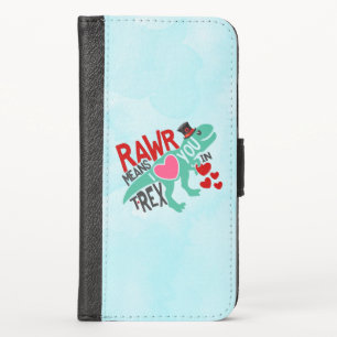 T-Rex in a Top Hat Rawr Means I Love You Funny iPhone X Wallet Case