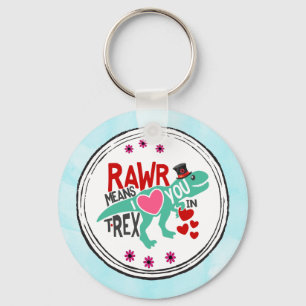T-Rex in a Top Hat Rawr Means I Love You Funny Keychain