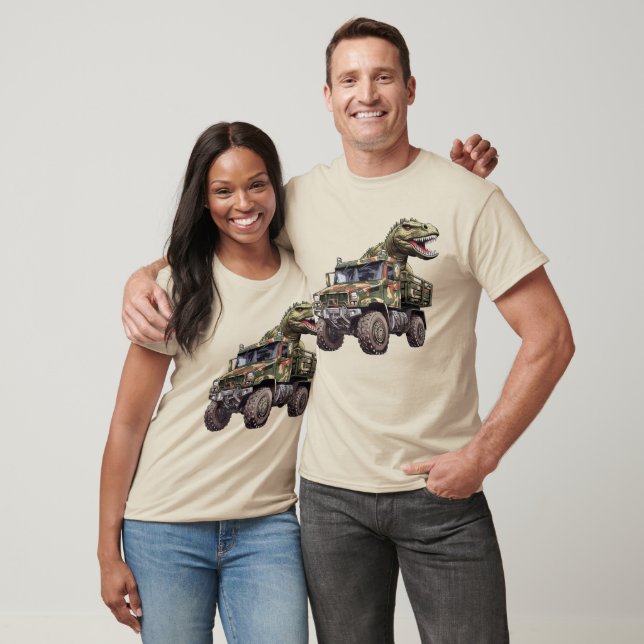 T-Rex in Military Truck Camo Off-Road Jurassic T-Shirt (Unisex)