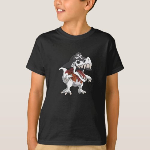 T_Rex In Pirate Costume Dinosaur Skeleton Kids T_Shirt