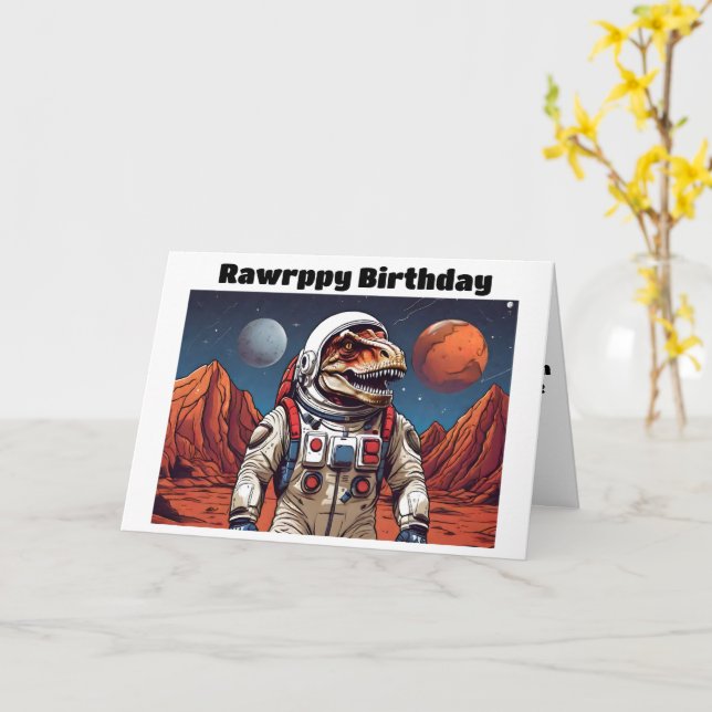 T-Rex in space suit on mars Card (Yellow Flower)