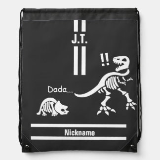 T-rex is surprised by Triceratops baby Drawstring Bag