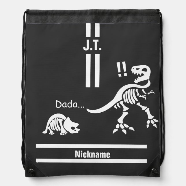 T-rex is surprised by Triceratops baby Drawstring Bag (Front)