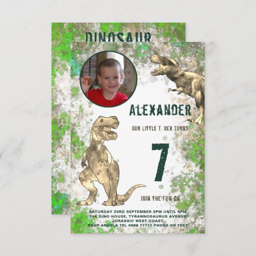 T Rex Jungle Birthday Party Photo Invitation