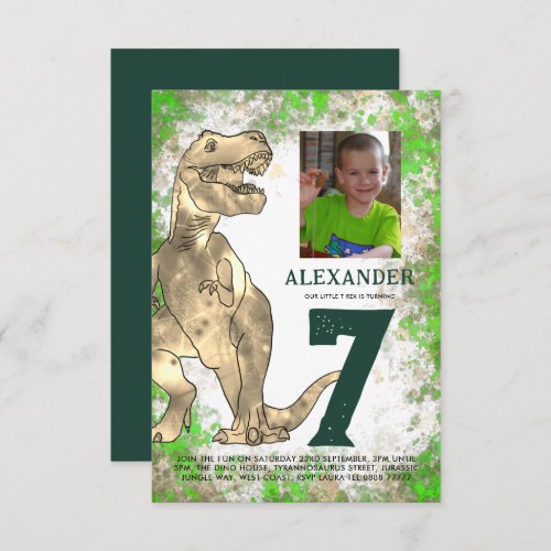 T Rex Jungle Birthday Party Photo  Invitation