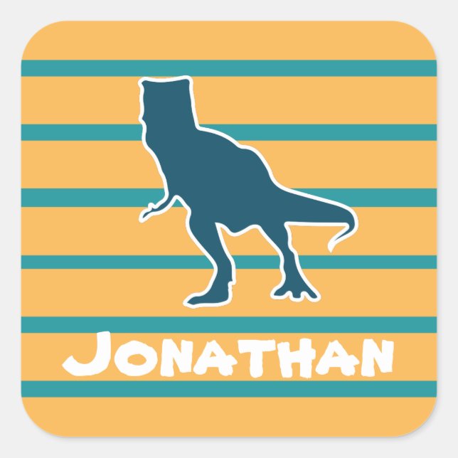 T-rex jurassic dinosaur cartoon custom name square sticker (Front)