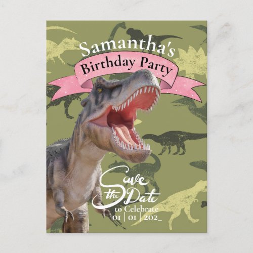 T Rex Jurassic World Pattern Birthday Girl Postcard