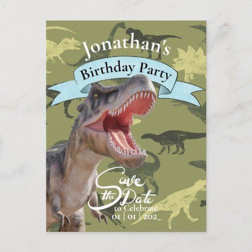 T Rex Jurassic World Pattern Happy Birthday Postcard
