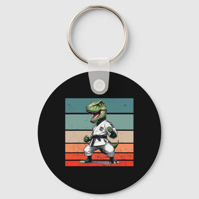 T.rex Karate Gi Black Belts Fierce Powerful Stance Keychain (Front)