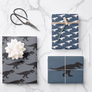 T-Rex King Dinosaur Classic Elegant Blue Power Wrapping Paper Sheets