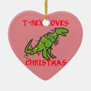 T-Rex Loves Christmas Ceramic Ornament